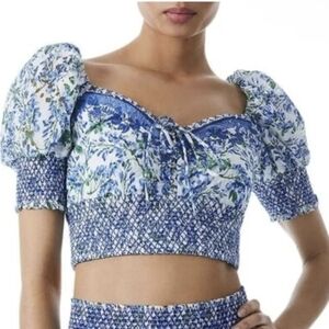 Alice + Olivia Crawford Lace up Smocked Crop Top Size S